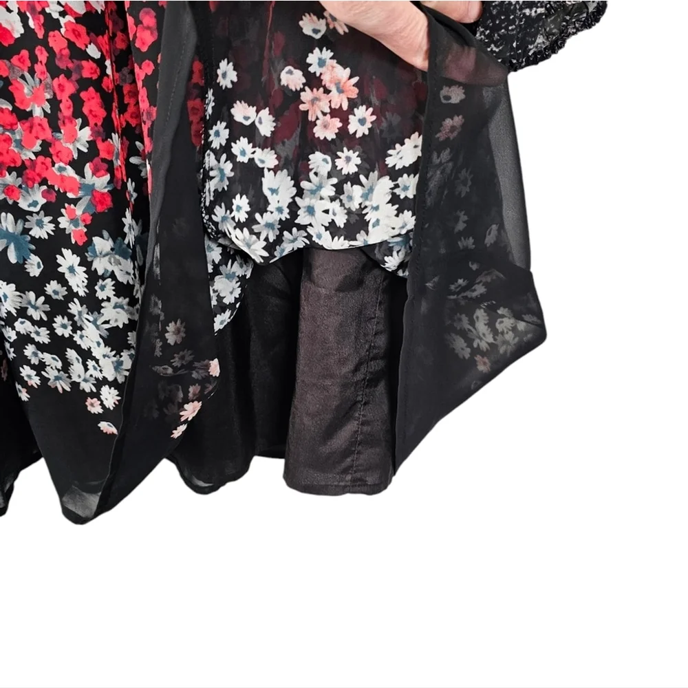 Nine West Floral Dress Black and Red Size 12 - Picture 3 of 11